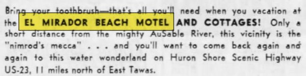 Huron House Bed and Breakfast (El Mirador Beach Motel) - Aug 1961 Ad (newer photo)